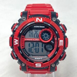Armitron Pro Sport Mens Watch 54mm Red Digital Alarm Chrono Date Dual Time 9.5"